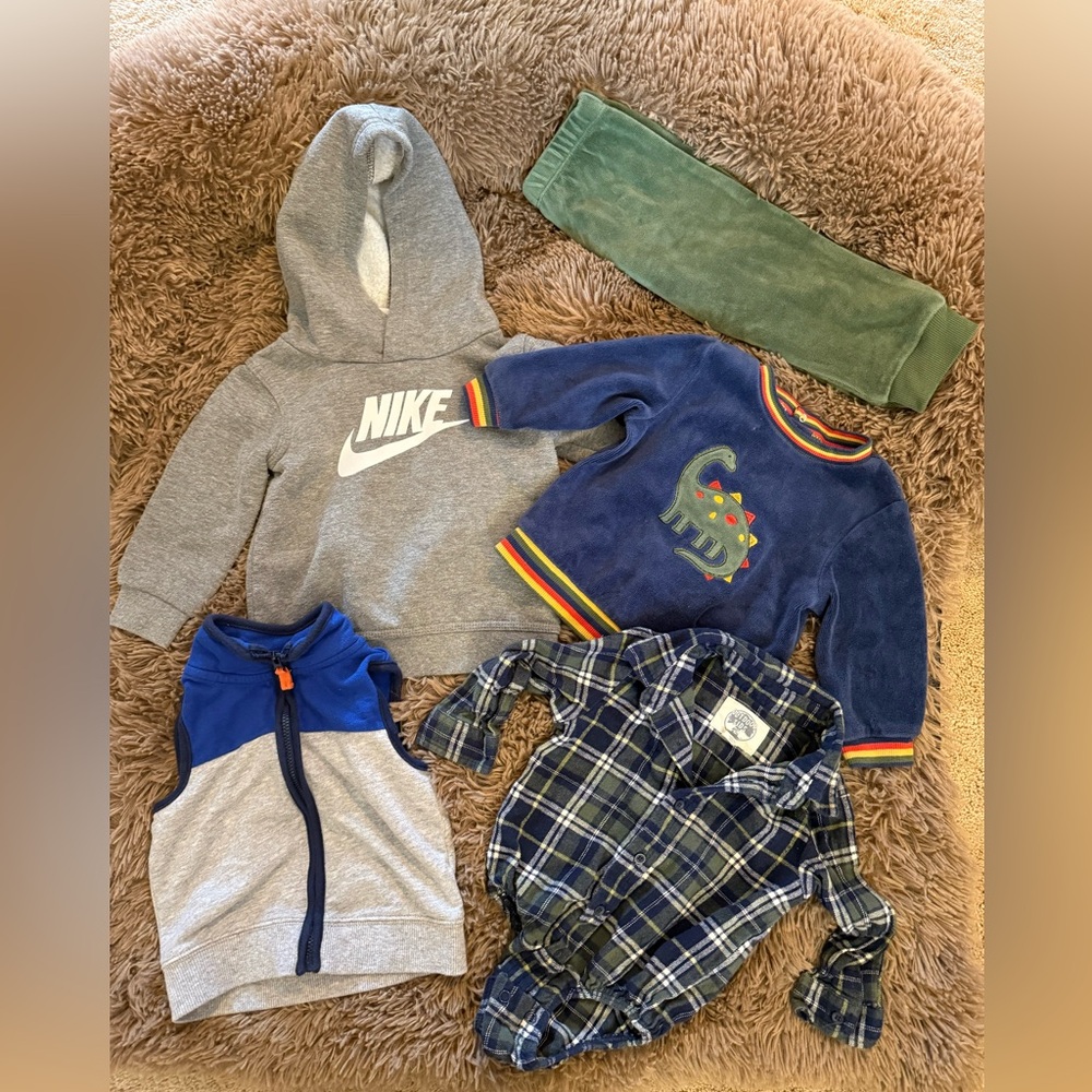 Bundle of 12 Months Baby Boy Fall, Hoodie Sweater and pants set, Flannel Vest